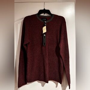 Lucky Brand Thermal Men Henley Waffle Knit Red Burgundy  Crewneck Sweater M